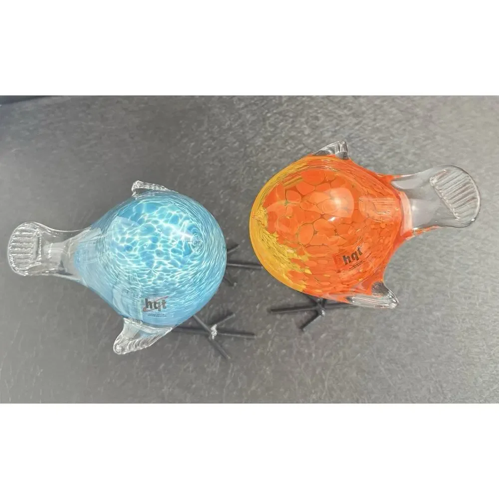 BIRDS Style Hand-Blown Glass Birds Figurines Tall Metal Legs (set/2 birds) - Picture 7 of 16